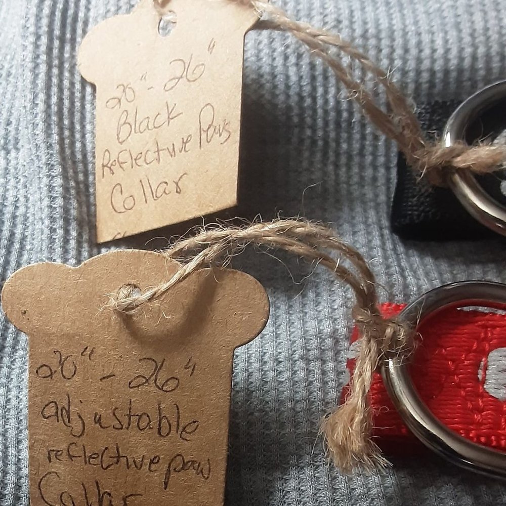 set of 2,  lot of 2 , 20" - 26" red & black with paw print , dog collars